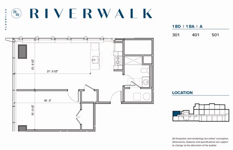 Floor plan for 1 bed, 1 bath, 950 sqft